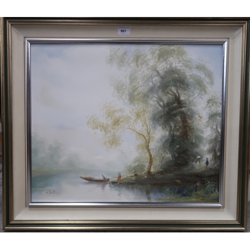 961 - O FONTANA (20TH CENTURY) RIVER SCENE Oil on canvas, signed lower left, 49 x 59cm... 