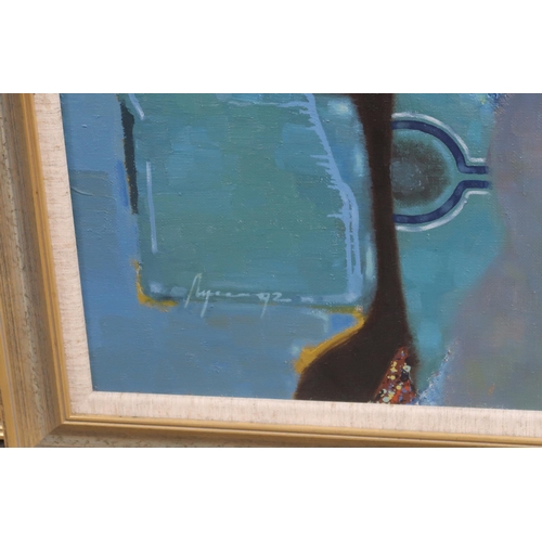 976 - *WITHDRAWN*RUSSIAN SCHOOL FEMALE NUDE IN INTERIOR Oil on canvas, signed lower left, 81 x 103cmInscri... 