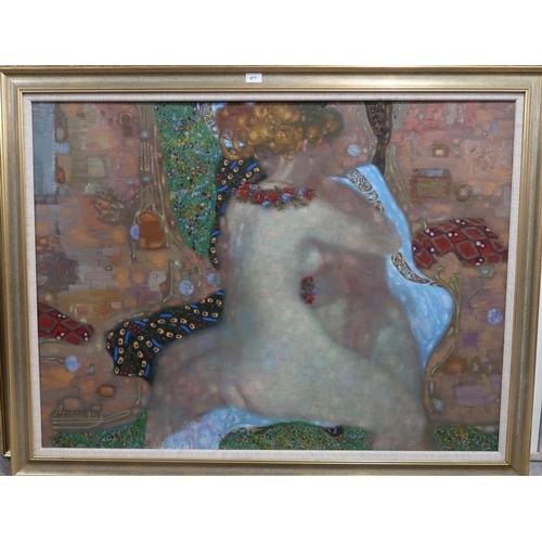 977 - *WITHDRAWN*RUSSIAN SCHOOL FEMALE NUDE IN INTERIOR Oil on canvas, signed lower left, 89 x 119cmInscri... 