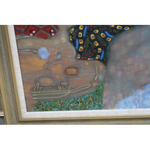 977 - *WITHDRAWN*RUSSIAN SCHOOL FEMALE NUDE IN INTERIOR Oil on canvas, signed lower left, 89 x 119cmInscri... 