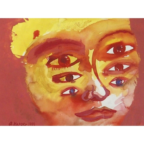 980 - ALISON HARPER (SCOTTISH)FACE WITH MULTIPLE EYES Mixed media, signed lower left, dated (1999), 2... 