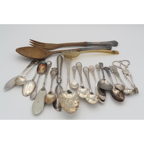 400 - A collection of silver flatware including a William IV Old English pattern berry spoon, by Charles B... 