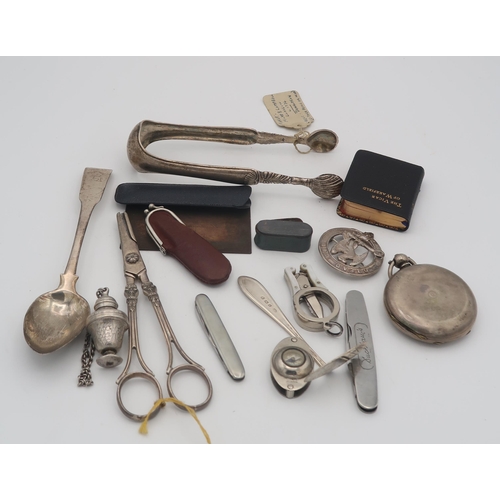 401 - A collection of silver including a pair of Scottish provincial silver sugar tongs, by Milne & Ca... 