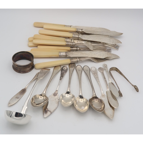 416 - *WITHDRAWN* A collection of silver flatware include a set of bone handled silver bladed knives and f... 