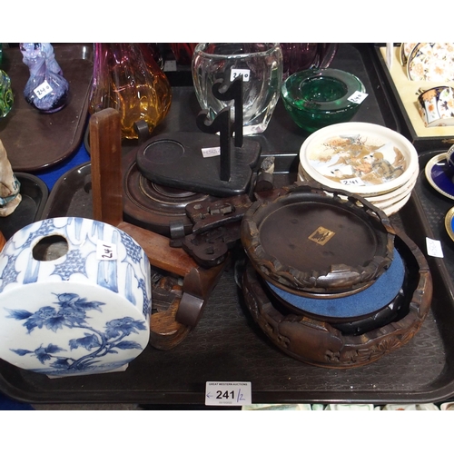 241 - A Chinese blue and white mug, a pair of pottery cloisonné vases, Sumida Gawa jug, satsuma dishes, mo... 