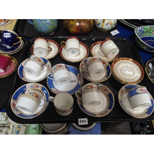 242 - A collection of coffee cans and saucers including Royal Crown Derby, Royal Worcester, Limoges, Shell... 