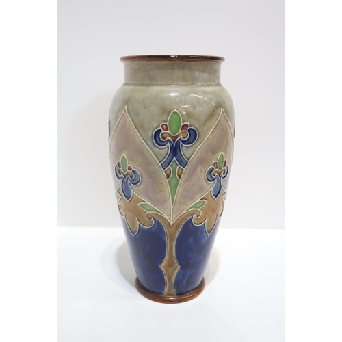 250 - A Royal Doulton tubelined vase in shades of blue, brown and green