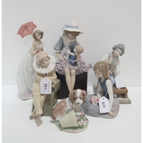 251 - Six Lladro figures including girl and doll etc