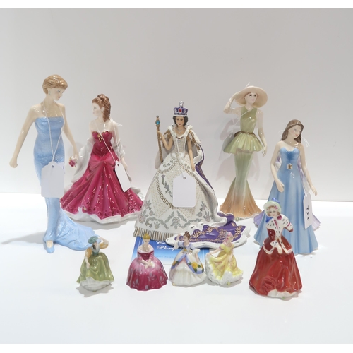 252 - A collection of figures including Royal Doulton Diana, Princess of Wales, Virgo, Christmas Morn, fou... 