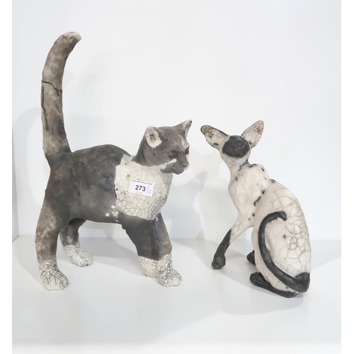 273 - WALTER AWLSON (SCOTTISH b 1949)A pottery standing cat, no 58/75 and another of a Siamese cat