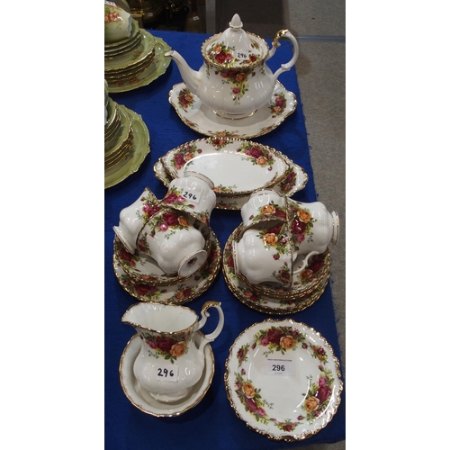 296 - A Royal Albert Old Country Roses teaset comprising teapot, six cups, saucers, plates, milk jug, suga... 