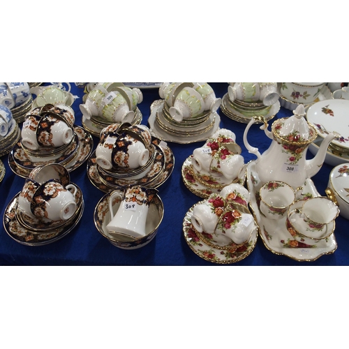 308 - A Royal Albert Old Country Roses coffee set comprising coffee pot, seven cups, six saucers, plates, ... 