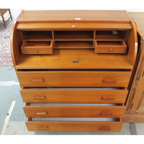 101 - A mid 20th century teak cylinder top writing bureau, 99cm high x 90cm wide x 47cm deep