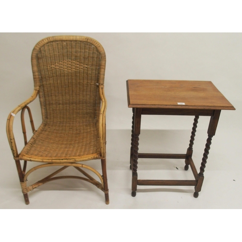 104 - A 20th century Dryad wicker armchair and an oak barley twist occasional table (2)