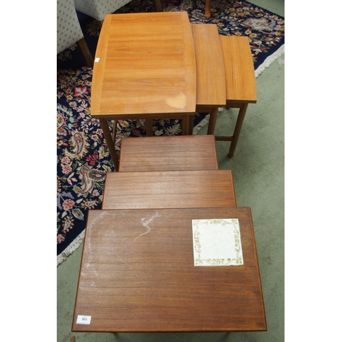 106 - A mid 20th century teak Schreiber nests of three tables and another mid 20th century teak nest of th... 