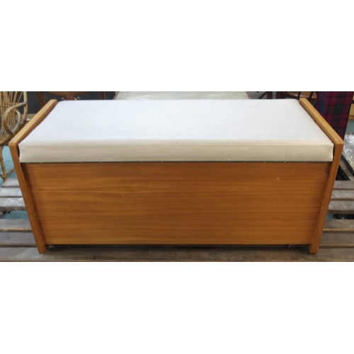 109 - A 20th century teak ottoman chest cream vinyl upholstered hinged seat, 43cm high x 96cm wide x 40cm ... 