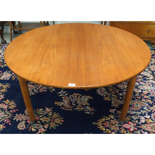 112 - A mid 20th century teak circular coffee table, 55cm high x 120cm diameter