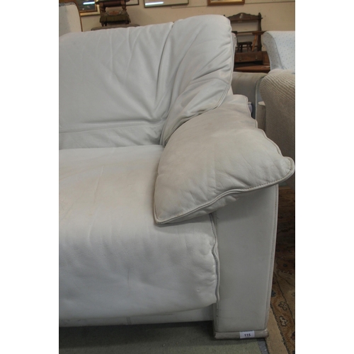 115 - A 20th century white leather upholstered two seater sofa, 85cm high x 140cm wide x 95cm deep