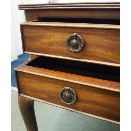 26 - An early 20th century mahogany desk with two long over two short drawers on cabriole supports, 78cm ... 