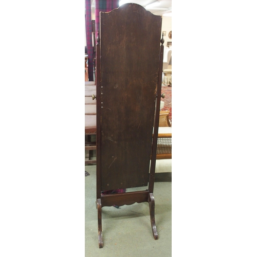 65 - An early 20th century mahogany framed cheval mirror, 160cm high x 49cm wide x 50cm deep