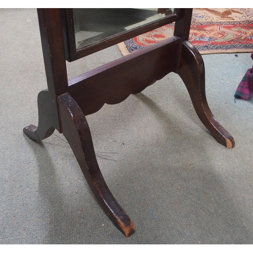 65 - An early 20th century mahogany framed cheval mirror, 160cm high x 49cm wide x 50cm deep