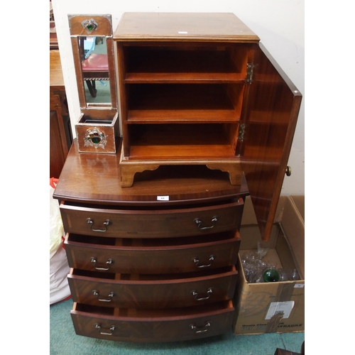 68 - A 20th century mahogany bow front chest of four drawers, mahogany single door cabinet and copper art... 