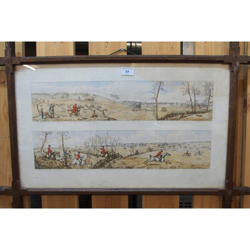 77 - A lot of three oak framed hunting prints (3)