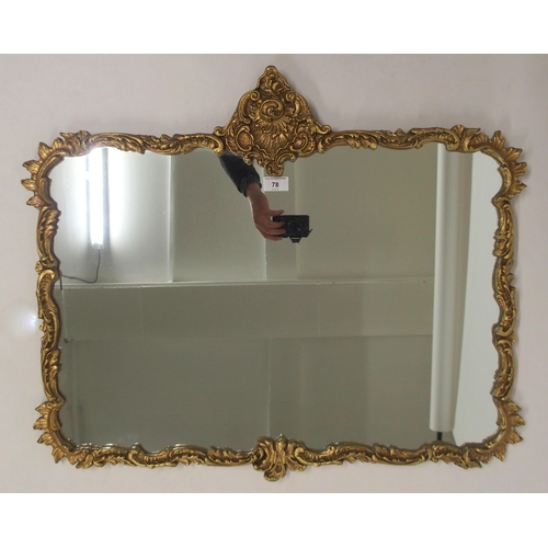 78 - A 20th century rococo style gilt framed wall mirror, 64cm high x 78cm wide