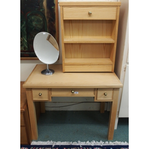 84 - A 20th century pine three drawer dressing table, pine single drawer bedside table and a oval dressin... 