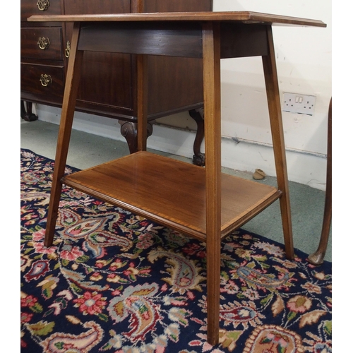 90 - An Edwardian mahogany and satinwood inlaid two tier occasional table and a 20th century walnut nest ... 