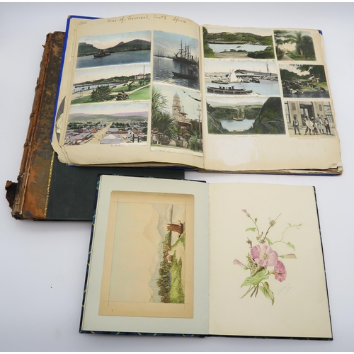 516 - Three various scrap and sketch albums, one containing an interesting selection of postcards, mainly ... 