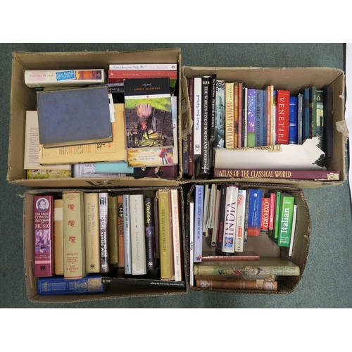 529 - Four boxes of mixed books, with topics including European history and languages, a quantity of class... 