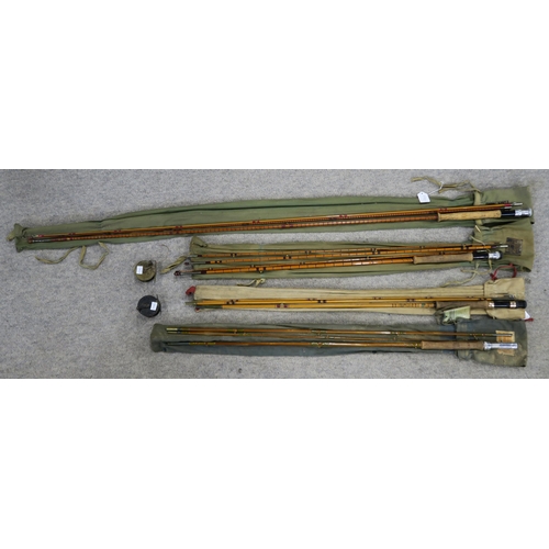 544 - Fishing tackle: four split cane fishing rods (Hardy the 