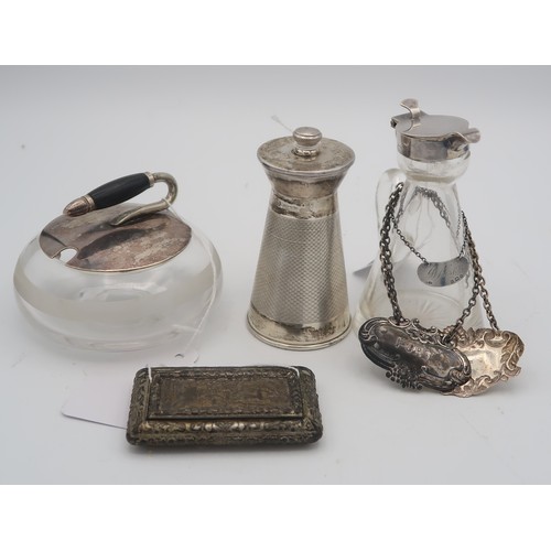 422 - **PLEASE NOTE THE BRASS BOX HAS BEEN REMOVED FROM THIS LOT** A silver and glass whisky noggin, of co... 