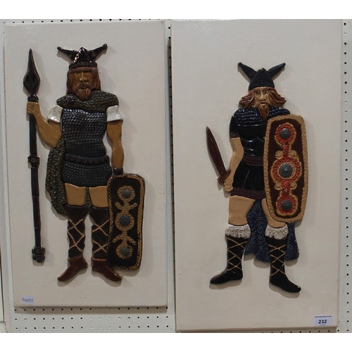 259 - *WITHDRAWN* Two Cuchulain Ceramic panels, each depicting a Viking Warrior