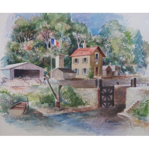 1055 - WILLIAM CROSBIE RSA RGI (1915-1999)FRENCH CANAL Watercolour, signed lower right, 39 x 48cm... 