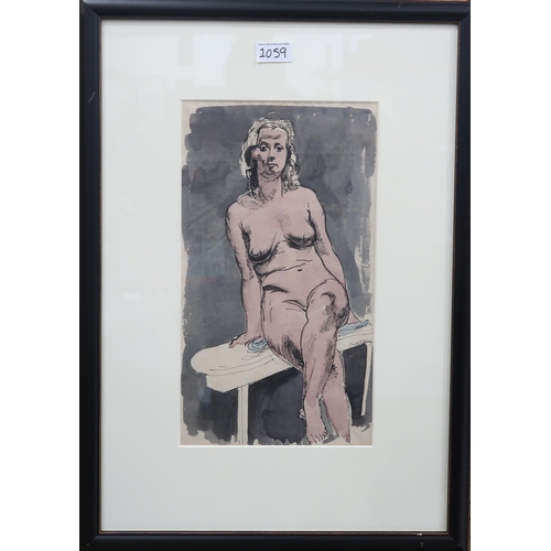 1059 - WILLIAM CROSBIE RSA RGI (1915-1999)SEATED FEMALE NUDE (PINK) Ink and wash, signed lower right, ... 