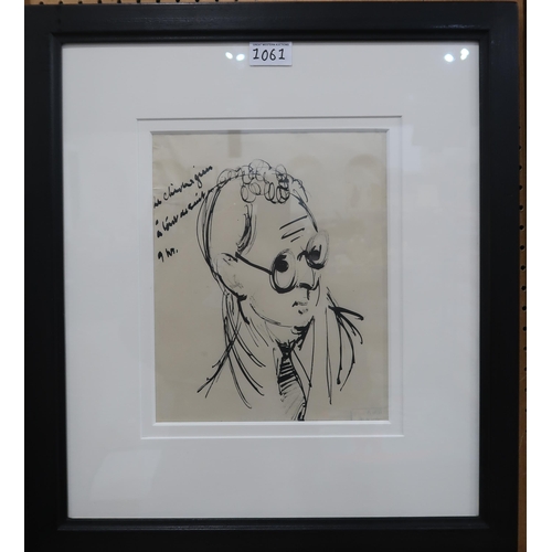 1061 - WILLIAM CROSBIE RSA RGI (1915-1999)BESPECTACLED MAN Ink on paper, inscribed, 26 x 21cm... 