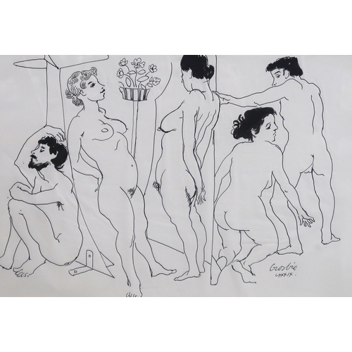 1062 - WILLIAM CROSBIE RSA RGI (1915-1999)FIVE FIGURES, 1989 Ink on paper, signed lower right, 27 x 40... 