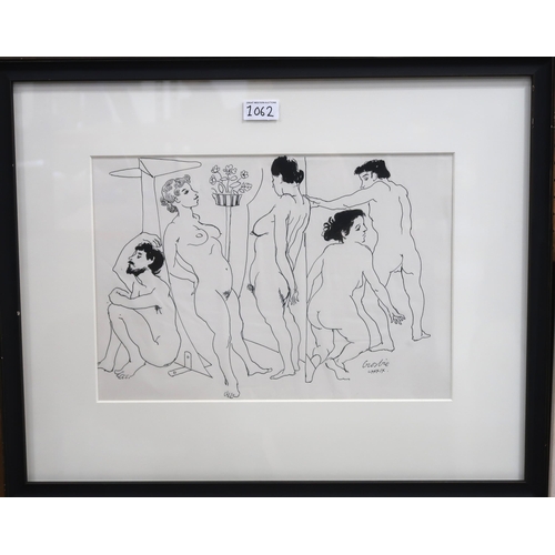 1062 - WILLIAM CROSBIE RSA RGI (1915-1999)FIVE FIGURES, 1989 Ink on paper, signed lower right, 27 x 40... 