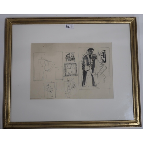 1070 - WILLIAM CROSBIE RSA RGI (1915-1999)MALE ACCORDIAN PLAYER Ink on paper, 24 x 35cm ... 