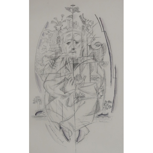 1071 - WILLIAM CROSBIE RSA RGI (1915-1999)OLD MAN IN LOOM OF WOMB Ink drawing with wash, signed lower ... 