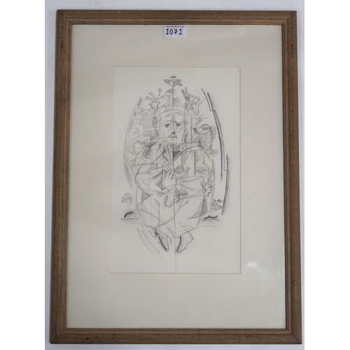 1071 - WILLIAM CROSBIE RSA RGI (1915-1999)OLD MAN IN LOOM OF WOMB Ink drawing with wash, signed lower ... 