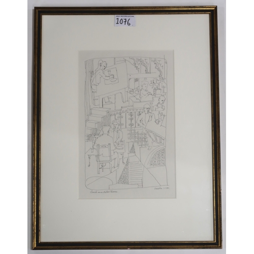 1076 - WILLIAM CROSBIE RSA RGI (1915-1999)LUNCH IN DUTCH TOWER, 1991Pen and ink, signed lower right, inscri... 