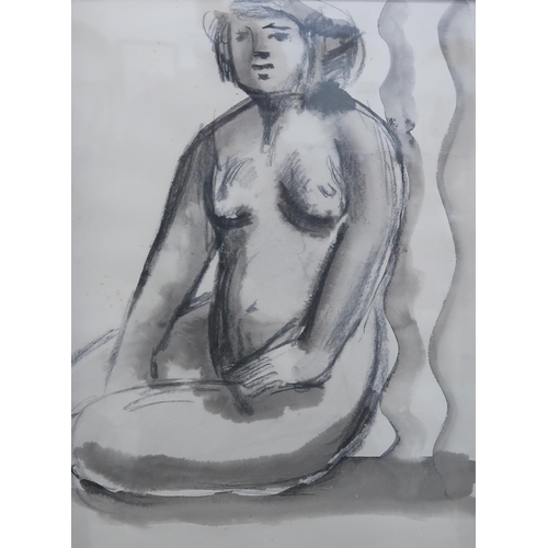 1077 - WILLIAM CROSBIE RSA RGI (1915-1999)SEATED FEMALE NUDE Charcoal and wash, 47 x 36cm... 