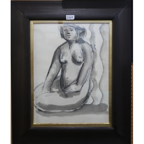 1077 - WILLIAM CROSBIE RSA RGI (1915-1999)SEATED FEMALE NUDE Charcoal and wash, 47 x 36cm... 