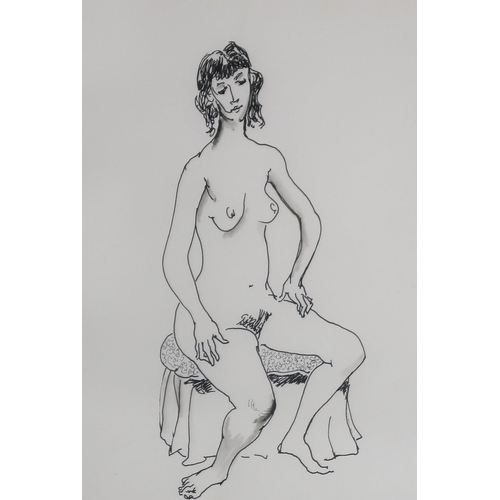 1082 - WILLIAM CROSBIE RSA RGI (1915-1999)FEMALE SEATED NUDEPen and ink, 28 x 20cm... 