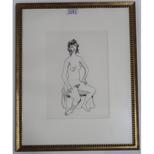 1082 - WILLIAM CROSBIE RSA RGI (1915-1999)FEMALE SEATED NUDEPen and ink, 28 x 20cm... 