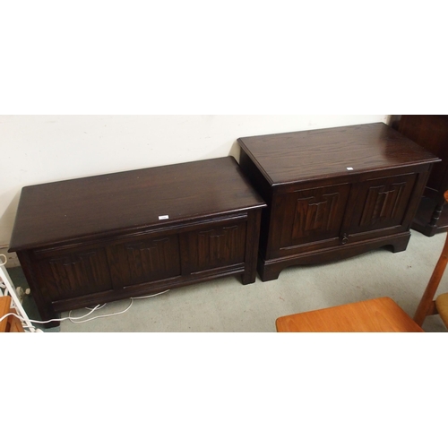 110 - A 20th century linen fold tv media unit and a linen fold blanket chest (2)