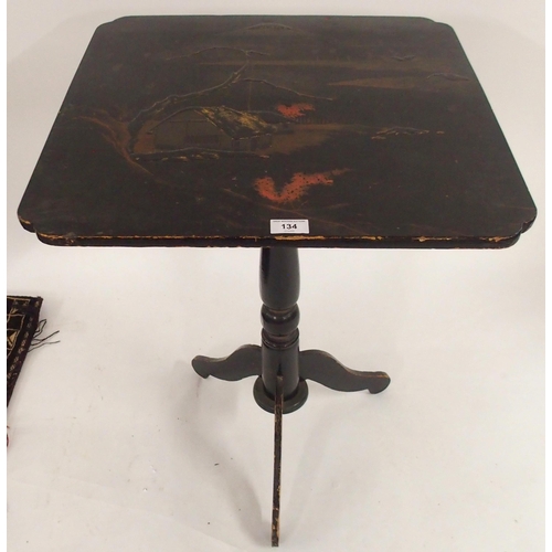 134 - A 19th century ebonised Oriental occasional table on tripod base